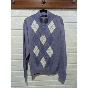 Carnoustie Men's Purple Blue Argyle 1/4 Zip Long Sleeve Pima Cotton Sweater Size